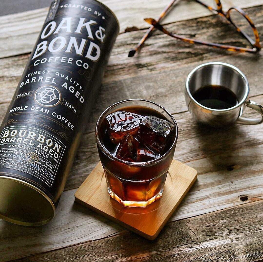 Espresso Bourbon Barrel Aged Coffee, Colombia & Brazil Blend, Whole Bean Arabica, Dark Roast w/Chocolate, Black Cherry, Toffee, Rich Kentucky Bourbon