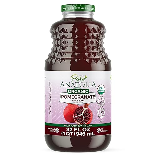 Pure Anatolia Organic Pomegranate Juice 32 fl oz - 100% Pure Juice from Pomegranate Fruit - No Sugar Added, Unsweetened, Non GMO, Vegan, Gluten Free