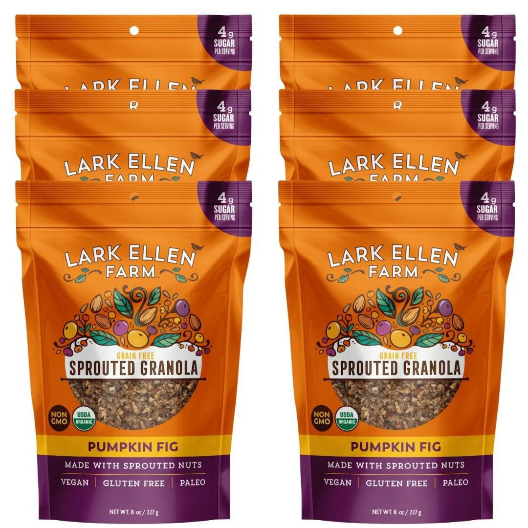 Lark Ellen Farm Grain-Free Granola, Certified Organic Raw Sprouted Vegan Clusters, Paleo & Crunchy Gluten-Free Bites for Cereal or Yogurt, Pumpkin Fig