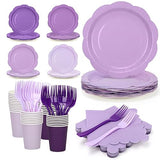 CENLBJ Purple Plates and Napkins Party Supplies, 9’’ Pastel Purple Disposable Paper Plates and Cups and Napkins Set for Baby Shower, Birthday, Wedding