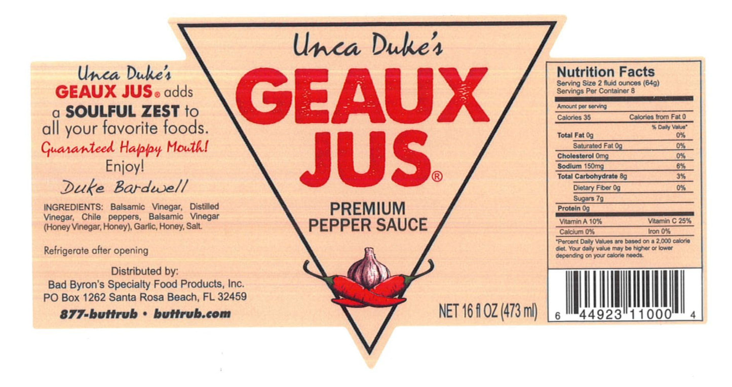 Unca Duke’s Geaux Jus® Premium Pepper Sauce, 16 oz - Classic Southern Pepper Vinegar Condiment for Seafood, BBQ, Cocktails & Everyday Use