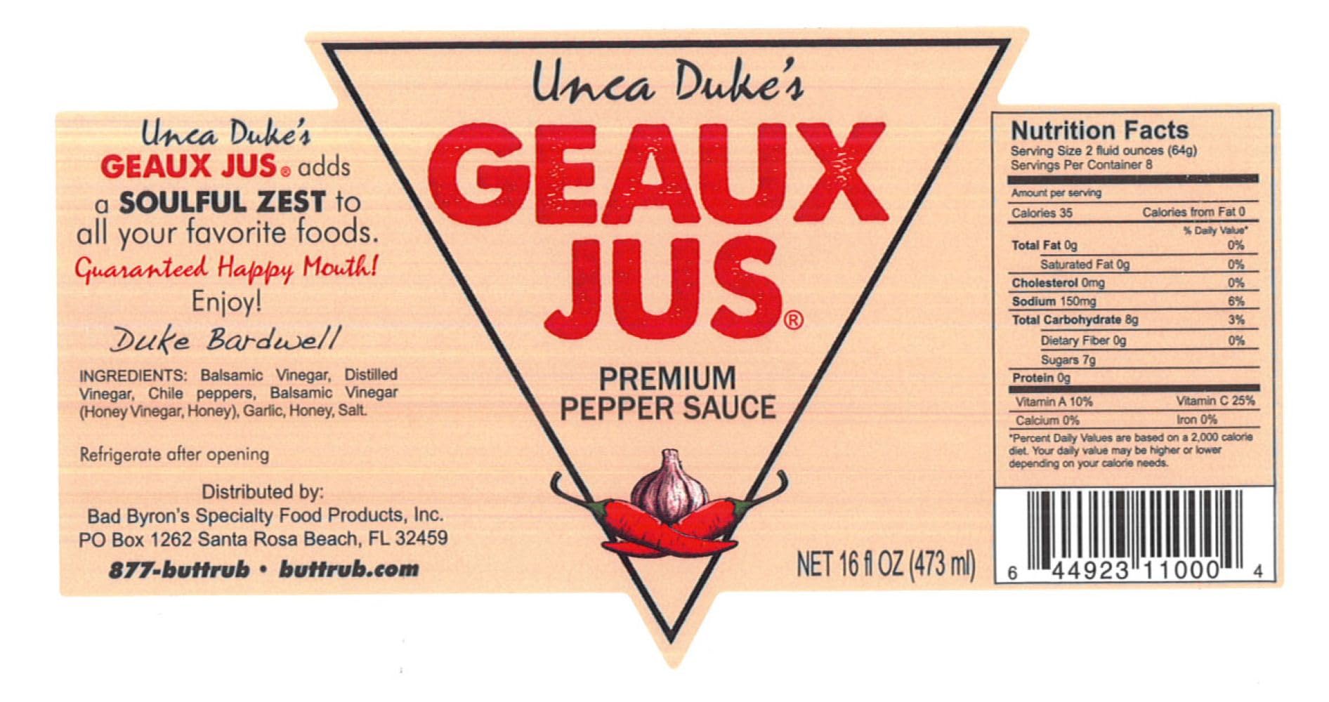 Unca Duke’s Geaux Jus® Premium Pepper Sauce, 16 oz - Classic Southern Pepper Vinegar Condiment for Seafood, BBQ, Cocktails & Everyday Use