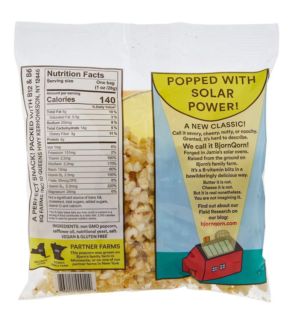 BjornQorn Mini Bag 30-Pack (Classic) Popcorn - Vegan & Gluten Free - Savory, Cheesy, Umami - (30 1oz bags)