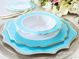 " OCCASIONS " 40 Plates Pack, Heavyweight Disposable Wedding Party Plastic Plates (10.5'' Dinner Plate, Imperial Aqua & Gold)