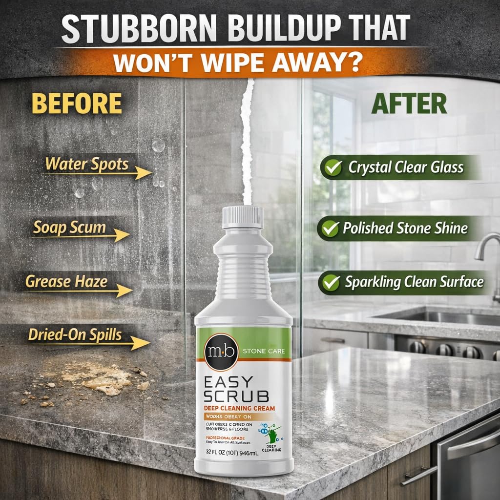 MB Stone Granite, Quartz Marble, Stone Countertop Cleaner for Countertops Showers Floors, Removes Water Spots, Soap, Film, Grease, Easy Scrub Deep