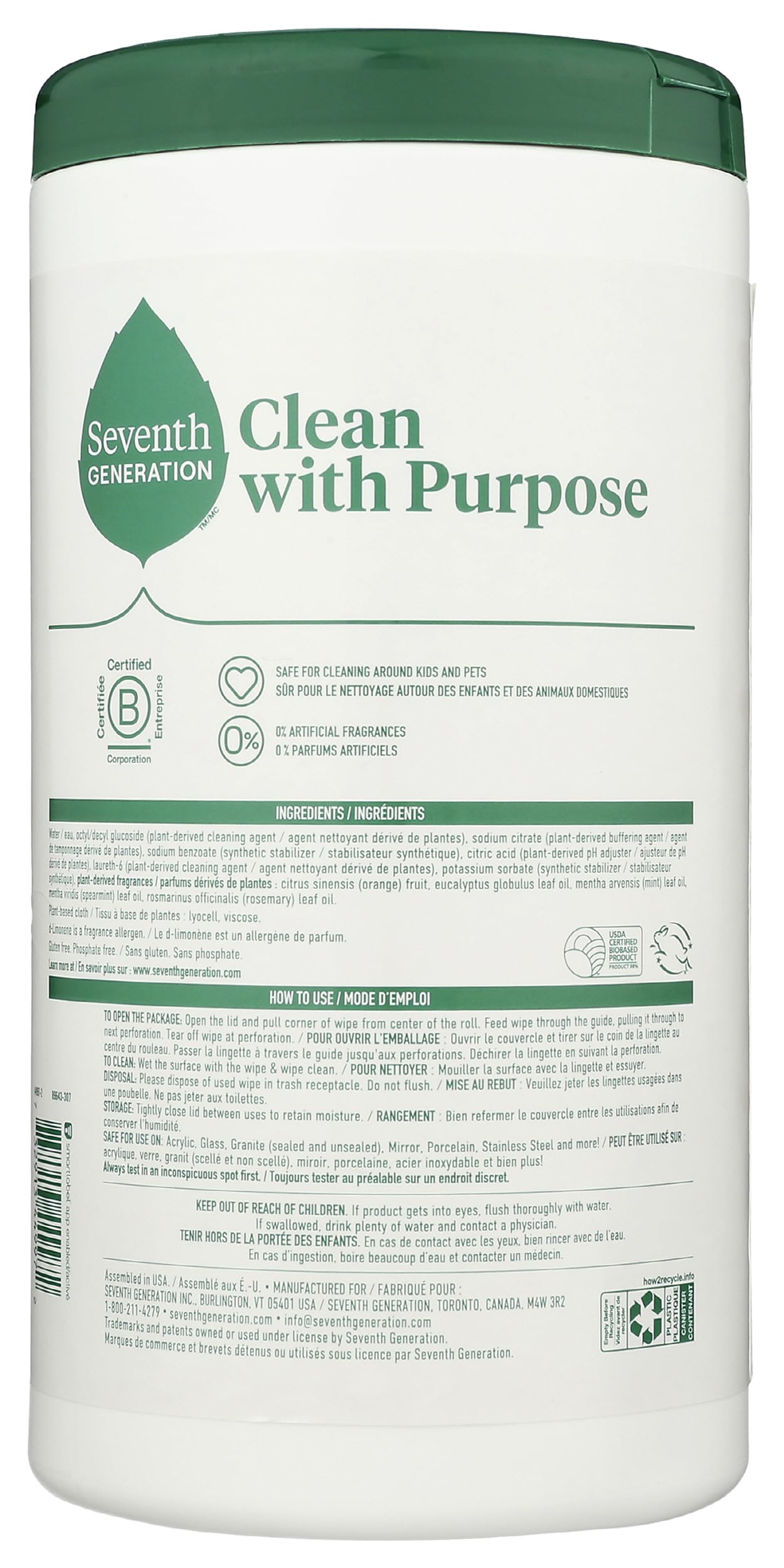 Seventh Generation Multi-Surface Wipes, Garden Mint Scented, 70 Count