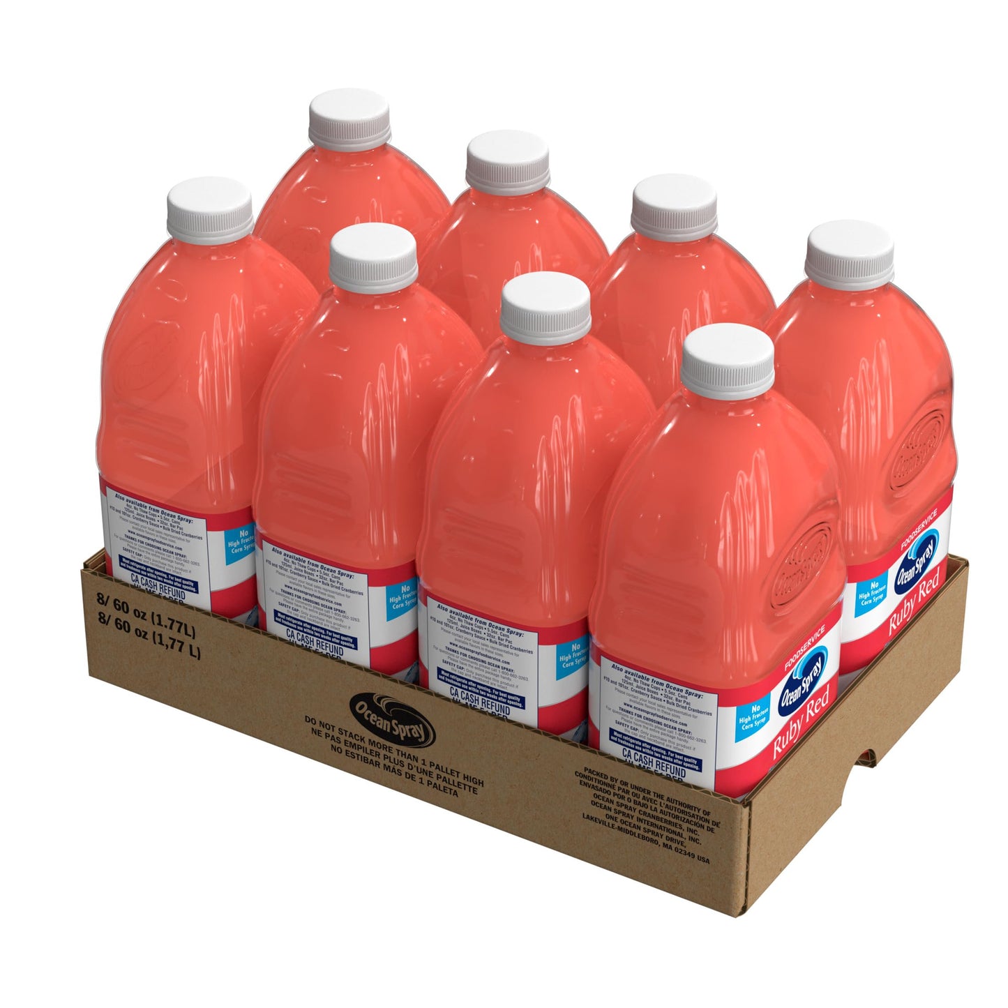 Ocean Spray Ruby Red Grapefruit Juice, Foodservice, 60oz Bottles (Pack of 8)