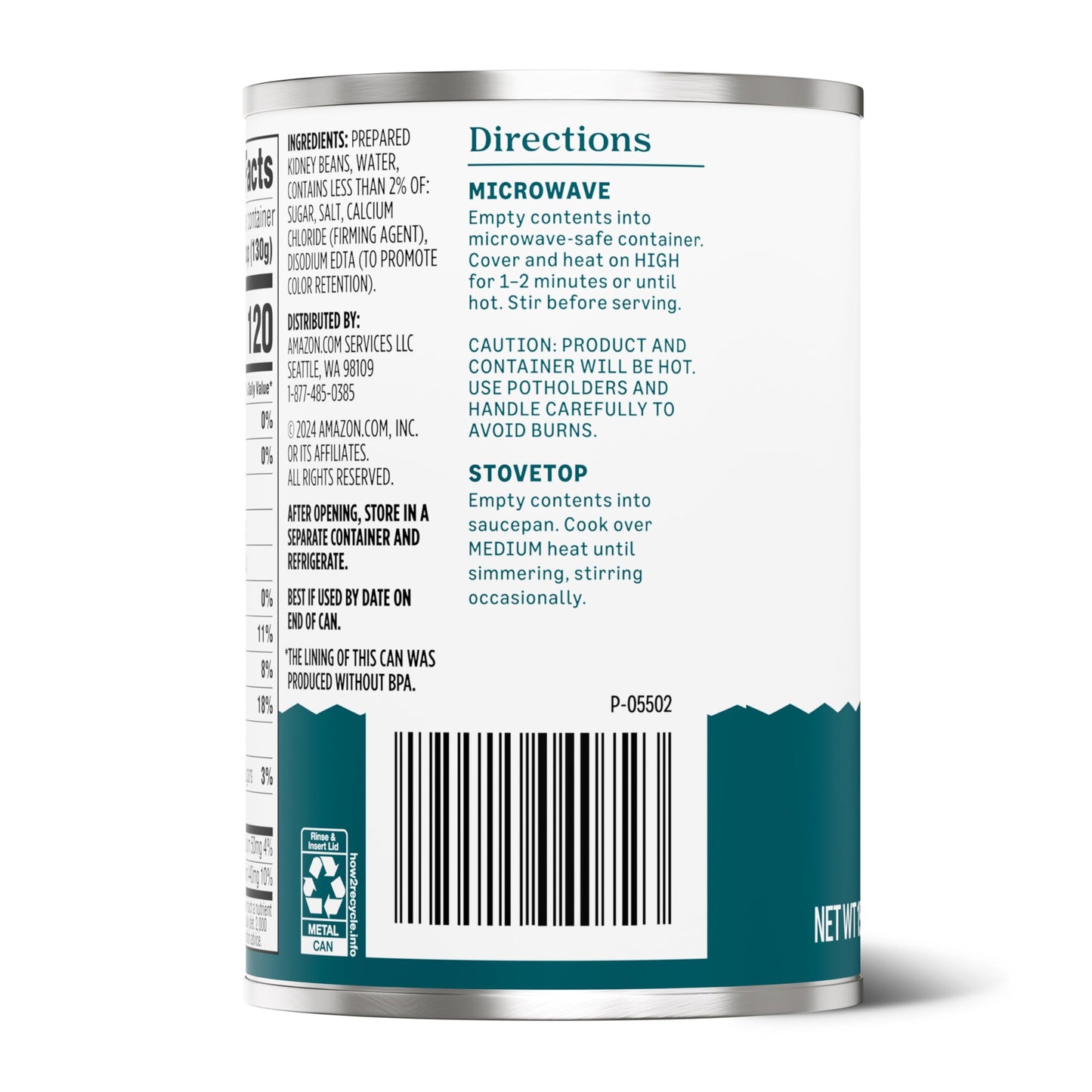 Amazon Grocery, Canned Dark Red Kidney Beans, 15.5 Oz