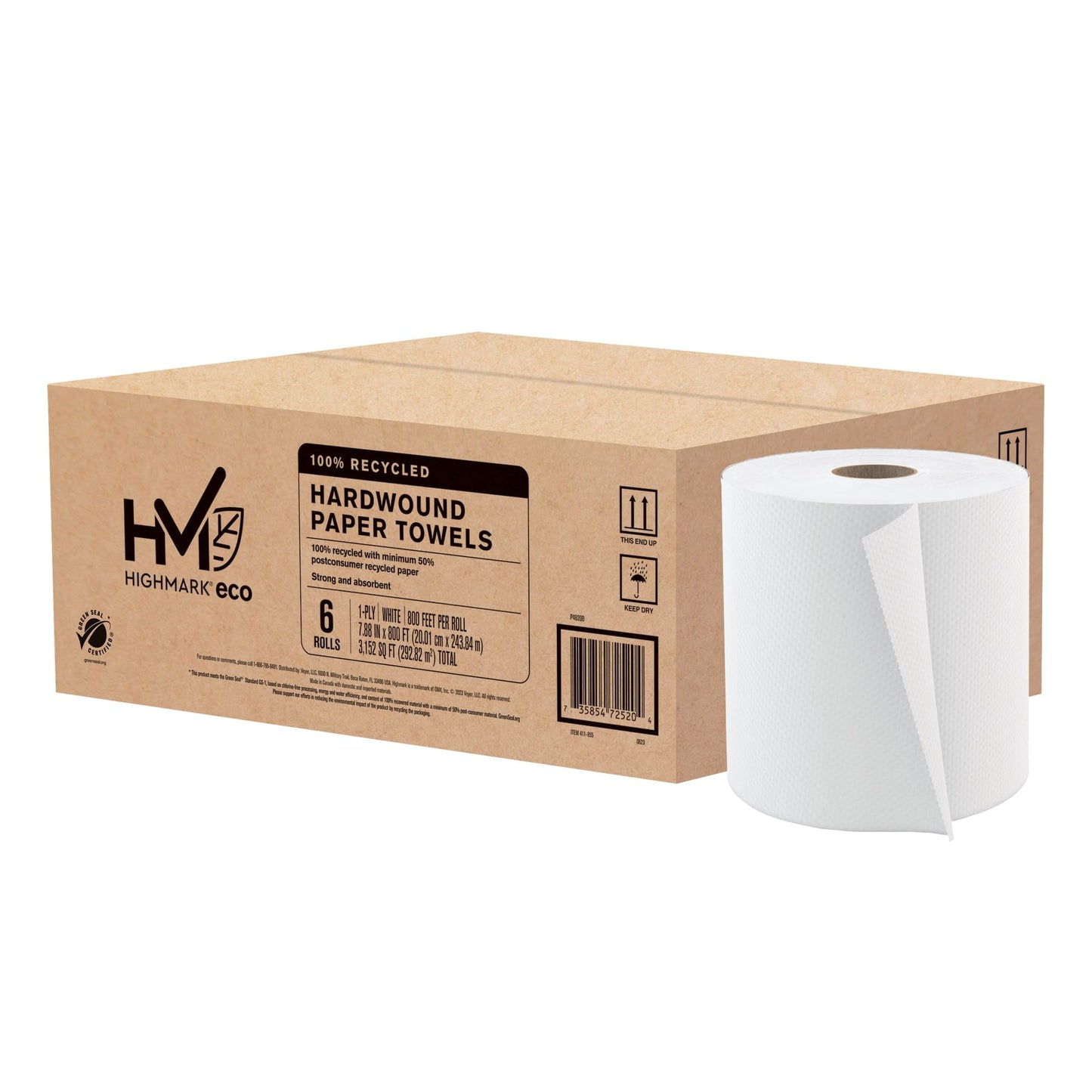 Highmark® Hardwound 1-Ply Paper Towels, 800' Per Roll, Pack Of 6 Rolls
