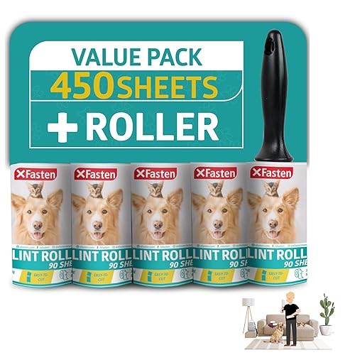Pet Hair Lint Roller, 450 Sheets Furniture Lint Rollers for Pet Hair, 1 Heavy Duty Lint Roller for Clothes + 5 Sticky Lint Rollers Refills - Xfasten