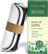 TOWELCYCLE Reusable Paper Towels (24 Pack) - 100% Cotton Hand Towels for Kitchen - Zero Waste Cleaning Cloths - Washable Paper Towels - Reusable