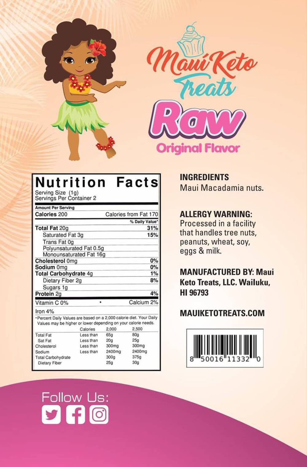 Maui Keto Treats Macadamia Nuts Raw Original Flavor - Rich in Vitamins, and Minerals Grown on Maui - 2 Ounces (Raw Original Flavor)