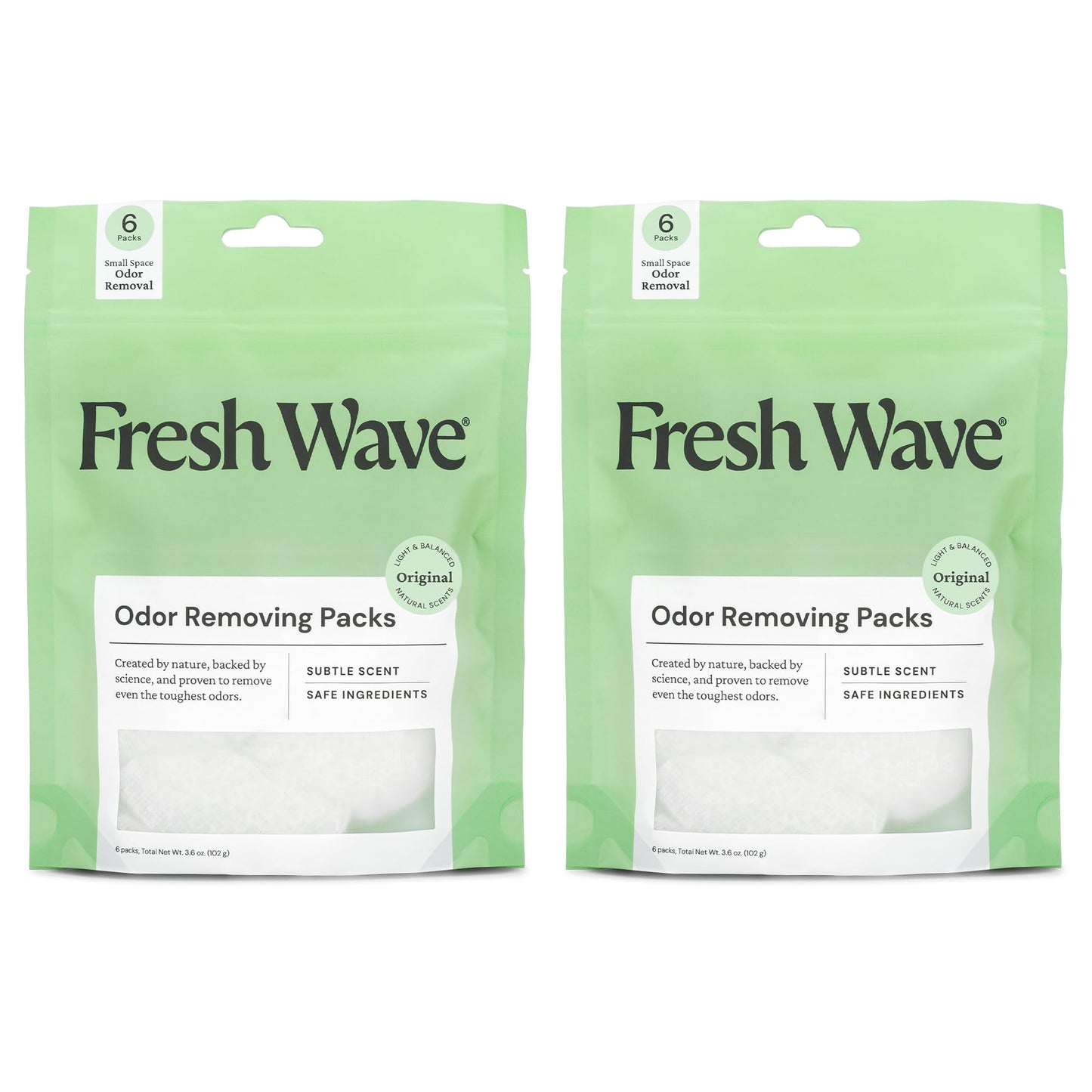 Fresh Wave Odor Eliminating & Deodorizing Packs | 2 Bags of 6 Each | Safer Odor Relief for Small Spaces | Natural Plant-Based Odor Eliminator | Odor