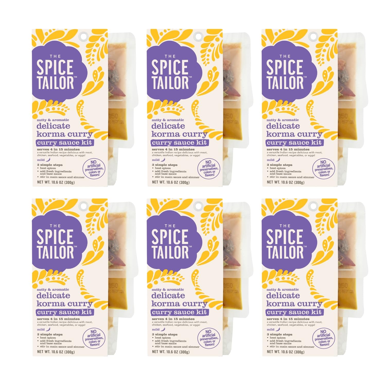 Spice Tailor 3 Simple Steps Restaurant Quality Meals in Minutes Kits Ready in 10 Minutes (6 Pack, Delicate Korma)