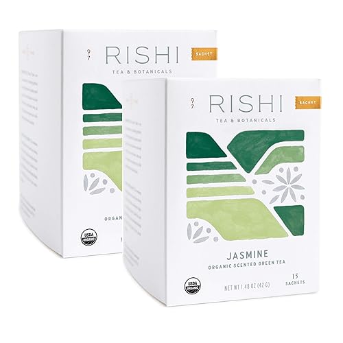 Rishi Tea Jasmine Green Tea, Organic Herbal Tea Bags, 2-Pack - Contains Caffeine, USDA Certified, Floral Aroma & Taste, 15 Sachets in Each, Direct
