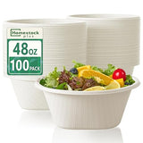 Homestockplus Large Disposable Bowls 48 Oz Heavy Duty Compostable Paper Bowls [100 Pack], Extra Large Catering Bowls for Restaurants, Salad, Buffet