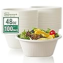 Homestockplus Large Disposable Bowls 48 Oz Heavy Duty Compostable Paper Bowls [100 Pack], Extra Large Catering Bowls for Restaurants, Salad, Buffet