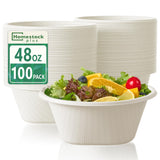Homestockplus Large Disposable Bowls 48 Oz Heavy Duty Compostable Paper Bowls [100 Pack], Extra Large Catering Bowls for Restaurants, Salad, Buffet
