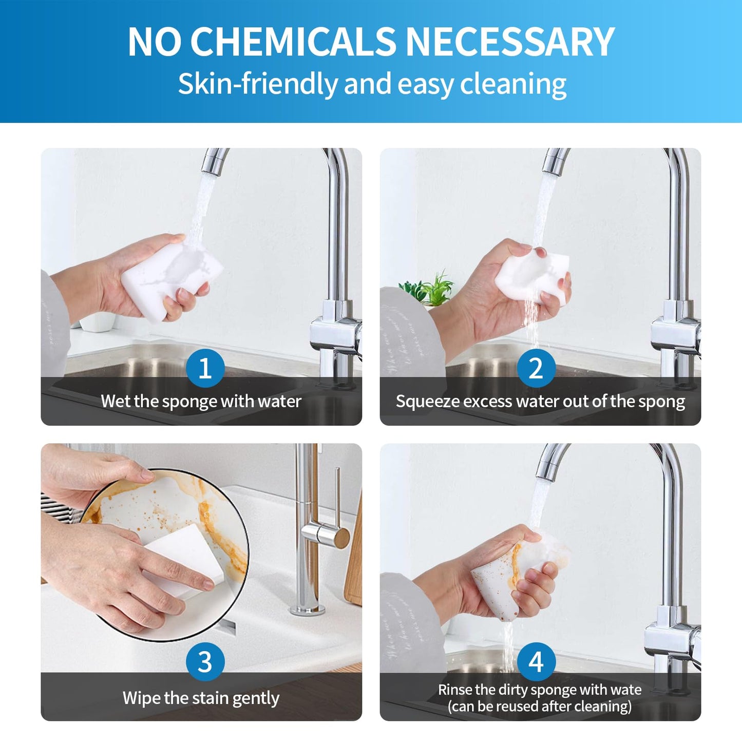 100 Pack Magic Sponges Cleaning Eraser,Melamine Sponge Foam Pads,Multi-Functional Household Cleaning Kitchen Dish Sponge