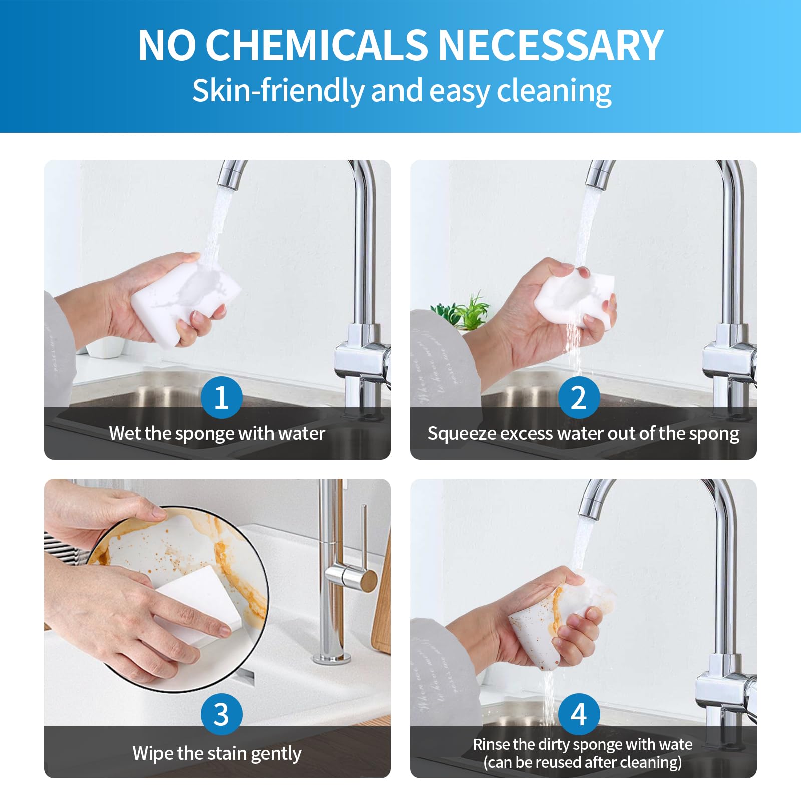 100 Pack Magic Sponges Cleaning Eraser,Melamine Sponge Foam Pads,Multi-Functional Household Cleaning Kitchen Dish Sponge