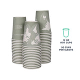 ECO PRODUCTS Compostable Disposable World Art 12oz Large Coffee Cups, Case of 1000, Renewable Hot Paper Cup, Plant Based PLA Lining, Color Coded