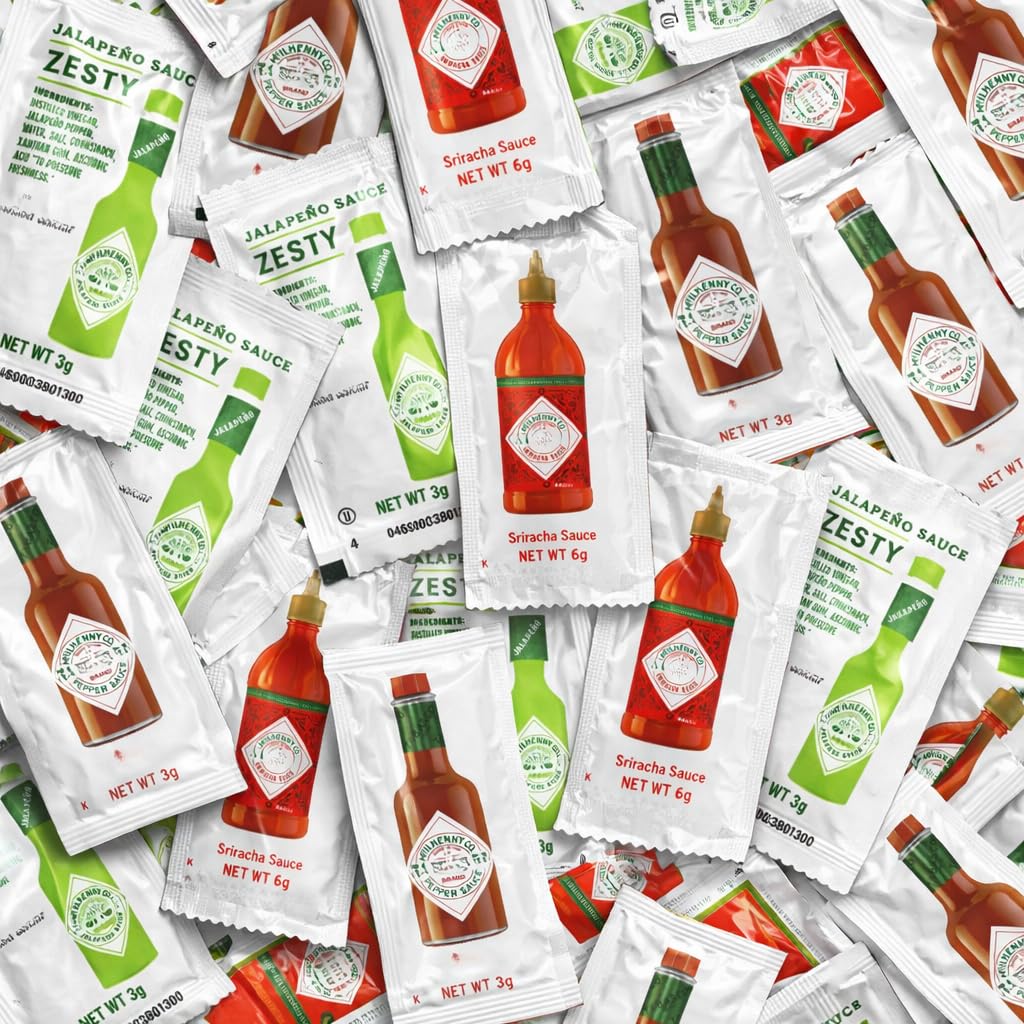 Hot Sauce Packets Variety Pack - 30 Count (10 Original 3g, 10 Green Jalapeño 3g, 10 Sriracha 6g) - Individual Portion Control Condiment Packets