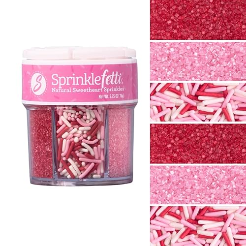 Sweets Indeed Valentines Dye Free Sprinkles | Red & Pink Sanding Sugar with Red White Pink Jimmies Mix | Baking & Decorating | No Artificial Dyes |
