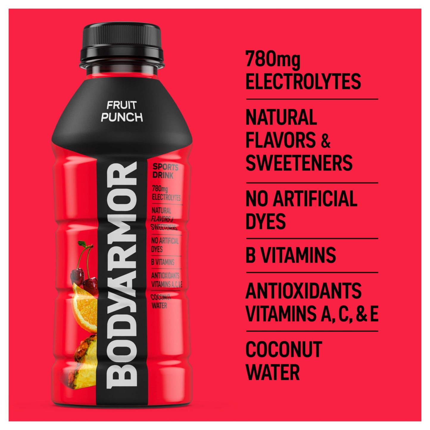 BODYARMOR Sports Drink, Fruit Punch, Electrolyte Drink Hydration, 16 Fl Oz Bottles (12 Pack), Flavored Coconut Water with B Vitamins & Antioxidants