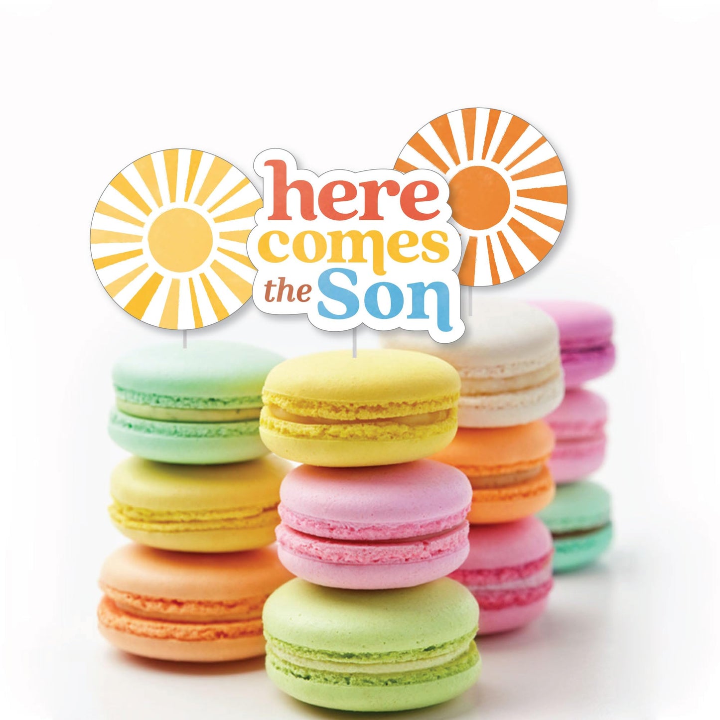 Big Dot of Happiness Here Comes The Son Dessert Cupcake Toppers, Boy Boho Baby Shower Clear Treat Picks - Set of 24