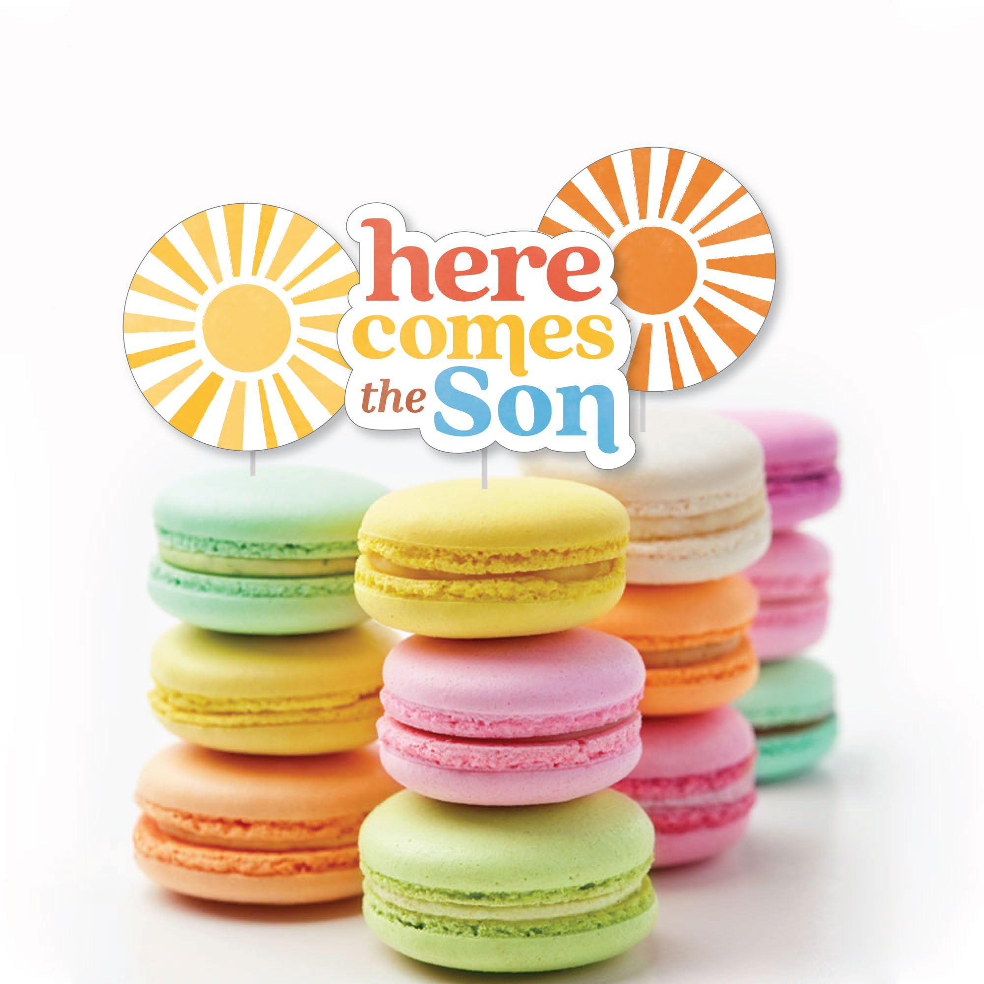 Big Dot of Happiness Here Comes The Son Dessert Cupcake Toppers, Boy Boho Baby Shower Clear Treat Picks - Set of 24