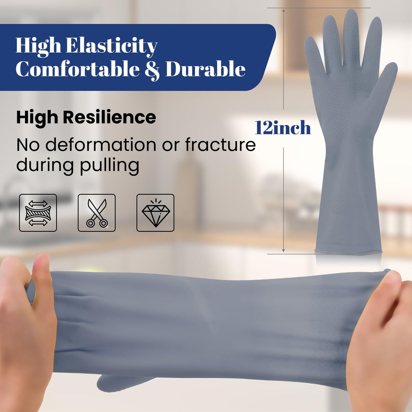 BSRBZJ Rubber Kitchen Dishwashing Gloves - 3 Pairs Reusable Household Cleaning Gloves, Flexible and Durable & Non-slip Cleaning Gloves, Great