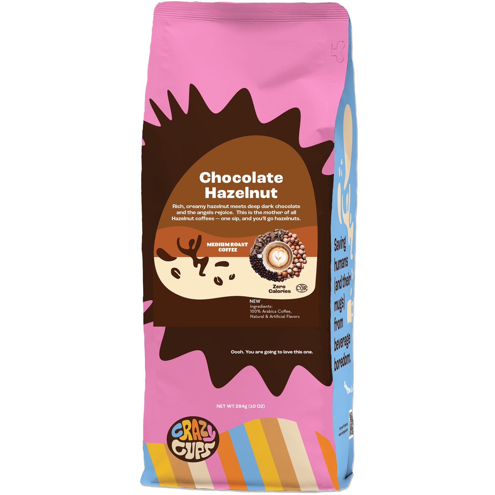 Crazy Cups Flavored Ground Coffee, Hazelnuts, Medium Roast Coffee, For Brewing Flavored Hot or Iced Coffee, 10 oz Bag