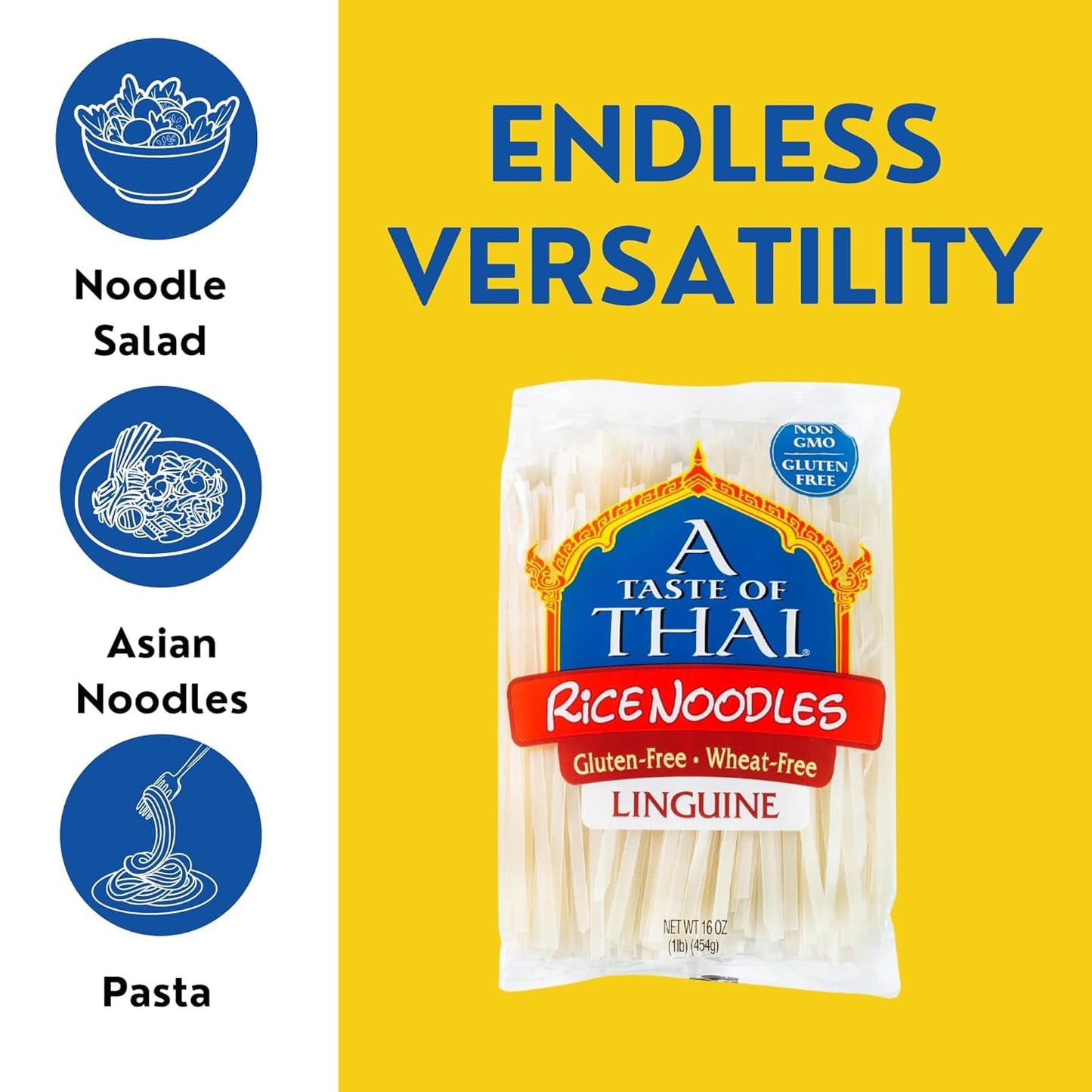 A Taste of Thai Rice Noodles - 16oz Pack of 6 Classic Noodles | Use in Stir-fries Soups & Stews | Great as Side Dish or Vegan Meal | Non-GMO |