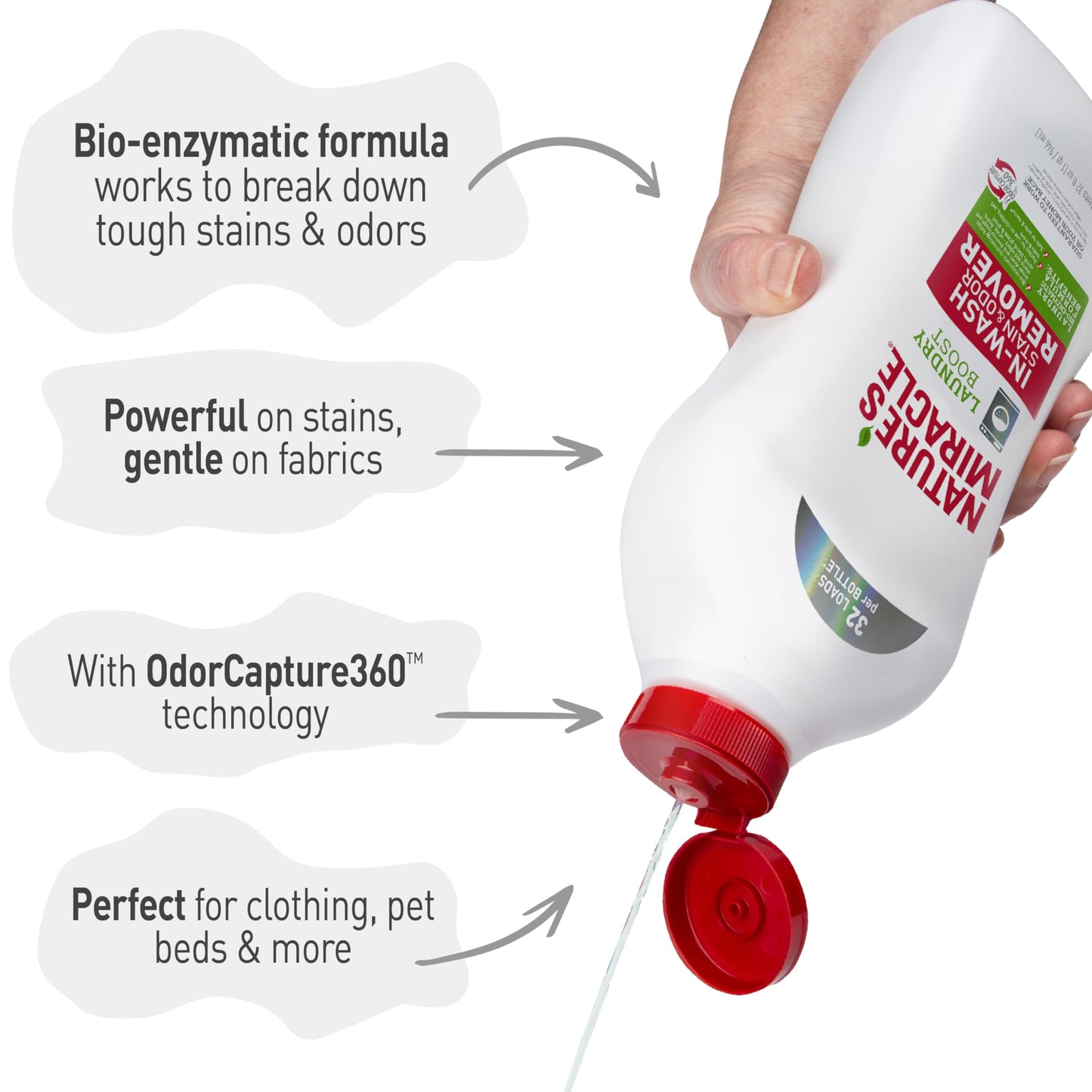 Nature’s Miracle Laundry Boost In-Wash Stain and Odor Remover, Laundry Stain and Odor Removing Additive For All Machines, Spray, 32 oz