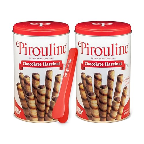 Pirouline Rolled Wafers - Chocolate Hazelnut - Rolled Wafer Sticks Bundled with Serving Tongs, Crème Filled Wafers for Coffee, Tea, Ice Cream, Snacks