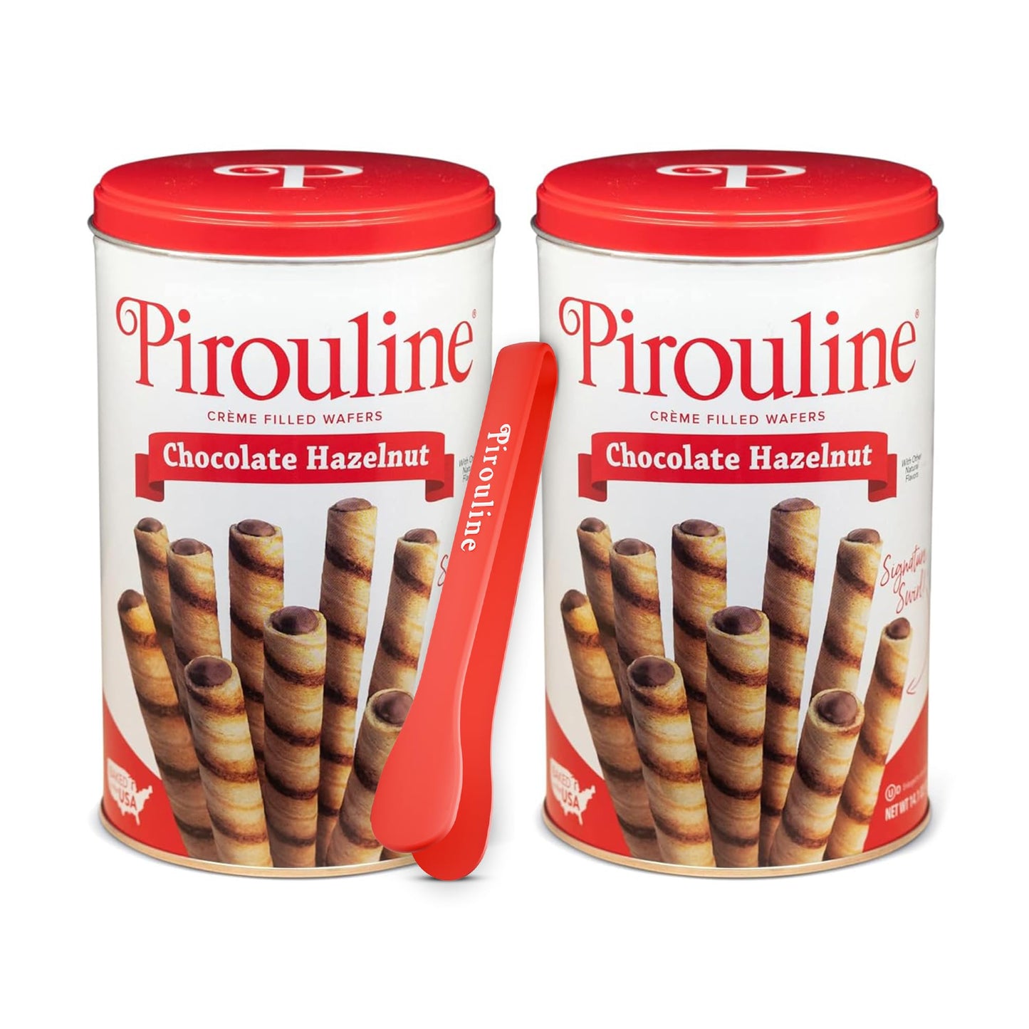 Pirouline Rolled Wafers - Chocolate Hazelnut - Rolled Wafer Sticks Bundled with Serving Tongs, Crème Filled Wafers for Coffee, Tea, Ice Cream, Snacks