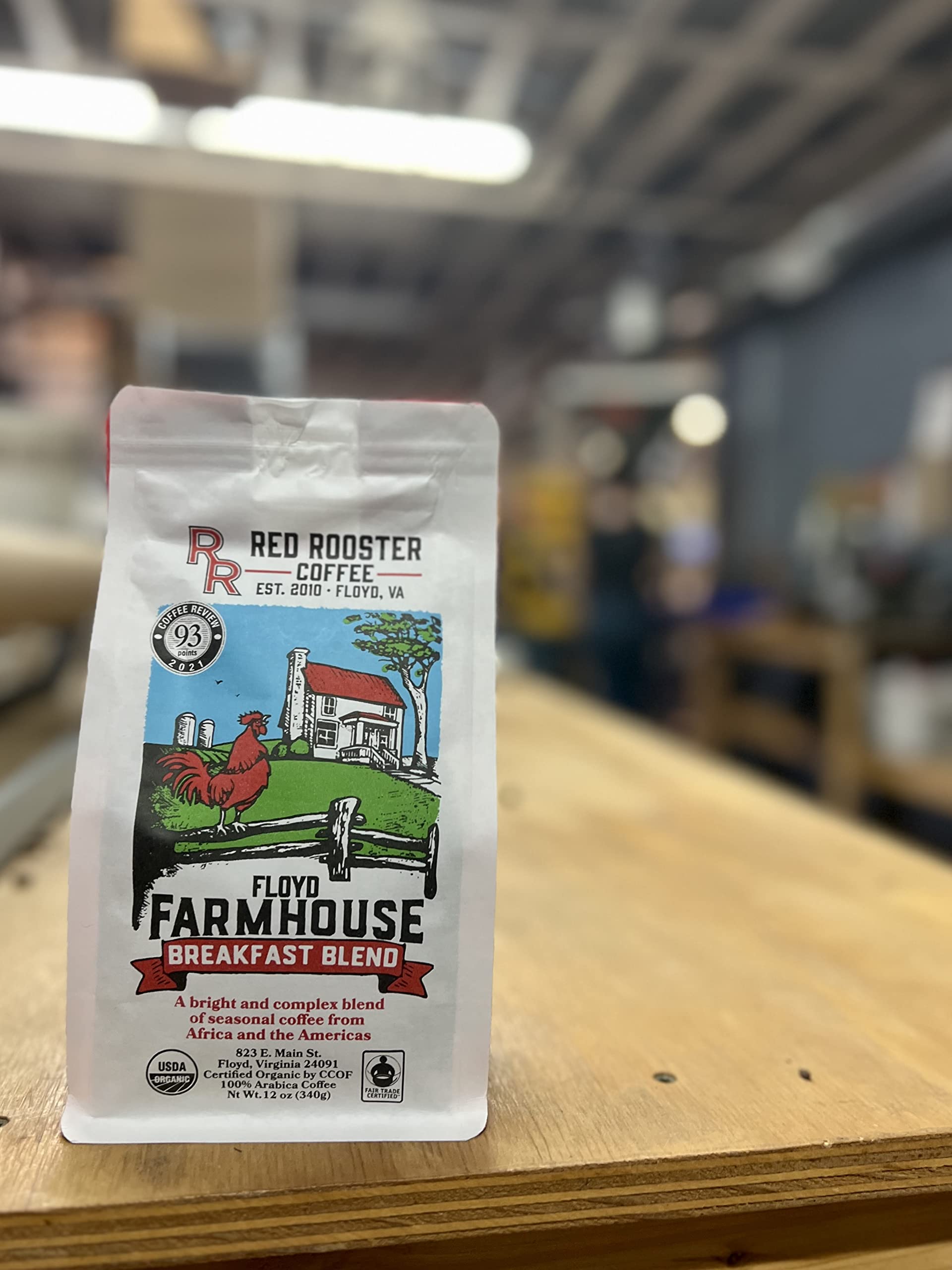 Red Rooster Coffee, Organic Floyd Farmhouse Breakfast Blend - Light-Medium Roast Whole Bean Coffee - Notes of Toasted Almond, Red Plum, Caramel