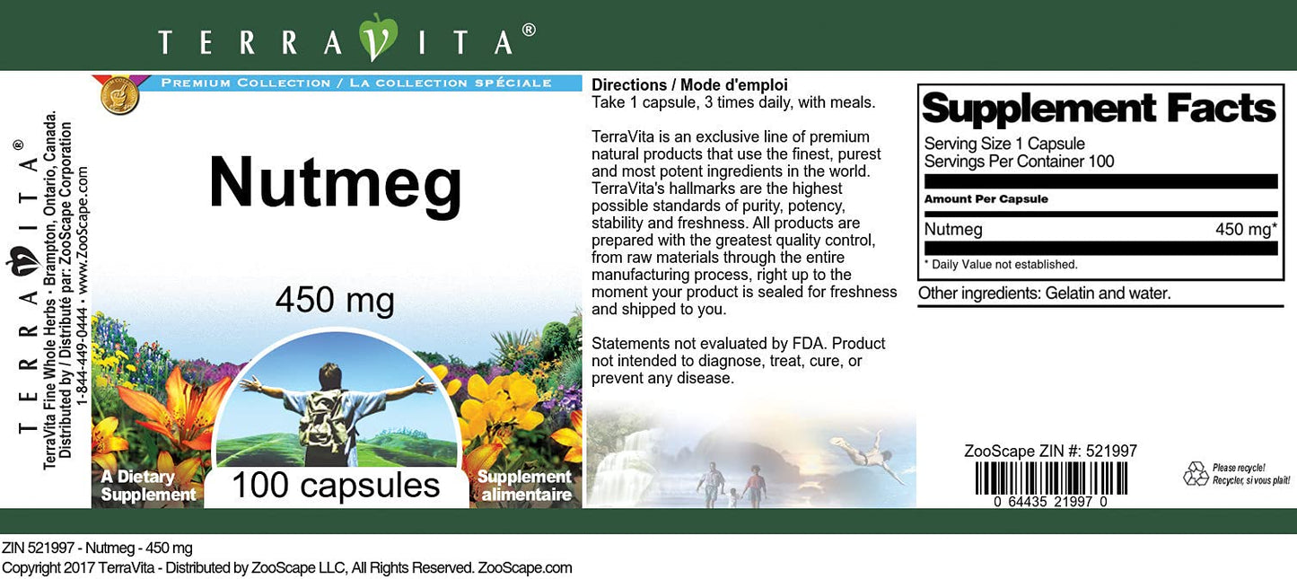Nutmeg - 450 mg (100 Capsules, ZIN: 521997) - 3 Pack