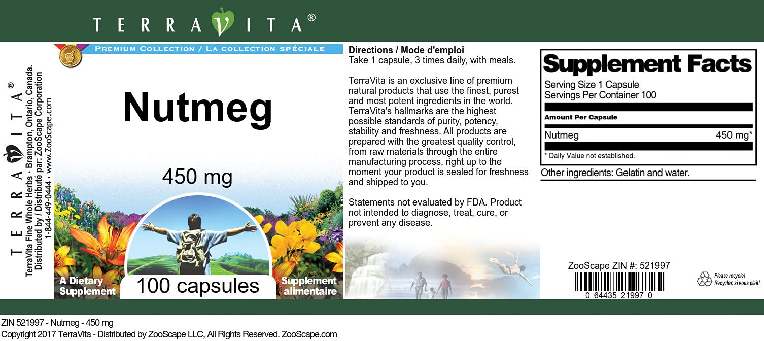 Nutmeg - 450 mg (100 Capsules, ZIN: 521997) - 3 Pack