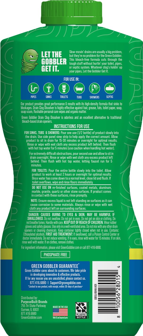 Green Gobbler Liquid Hair Drain Clog Remover | For Toilets, Sinks, Tubs & Fresh Scent Drain Sticks | 12 Pack | Drain Cleaner & Deodorizer