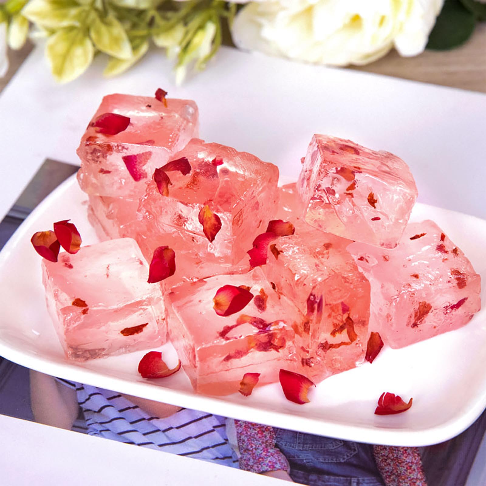 Rose Crystal Soft Cake,Rose Soft Candy,Dessert Of Jellies,Afternoon Tea Casual Candy Snacks, Individually Wrapped,Sparkling and Translucent,No