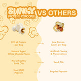 BUNKY Protein Popcorn, Aged White Cheddar | up to 20g Protein +13G Fiber Per Bag | High-Protein, Low-Calorie, Gluten-Free Snack | Non-GMO, No Seed