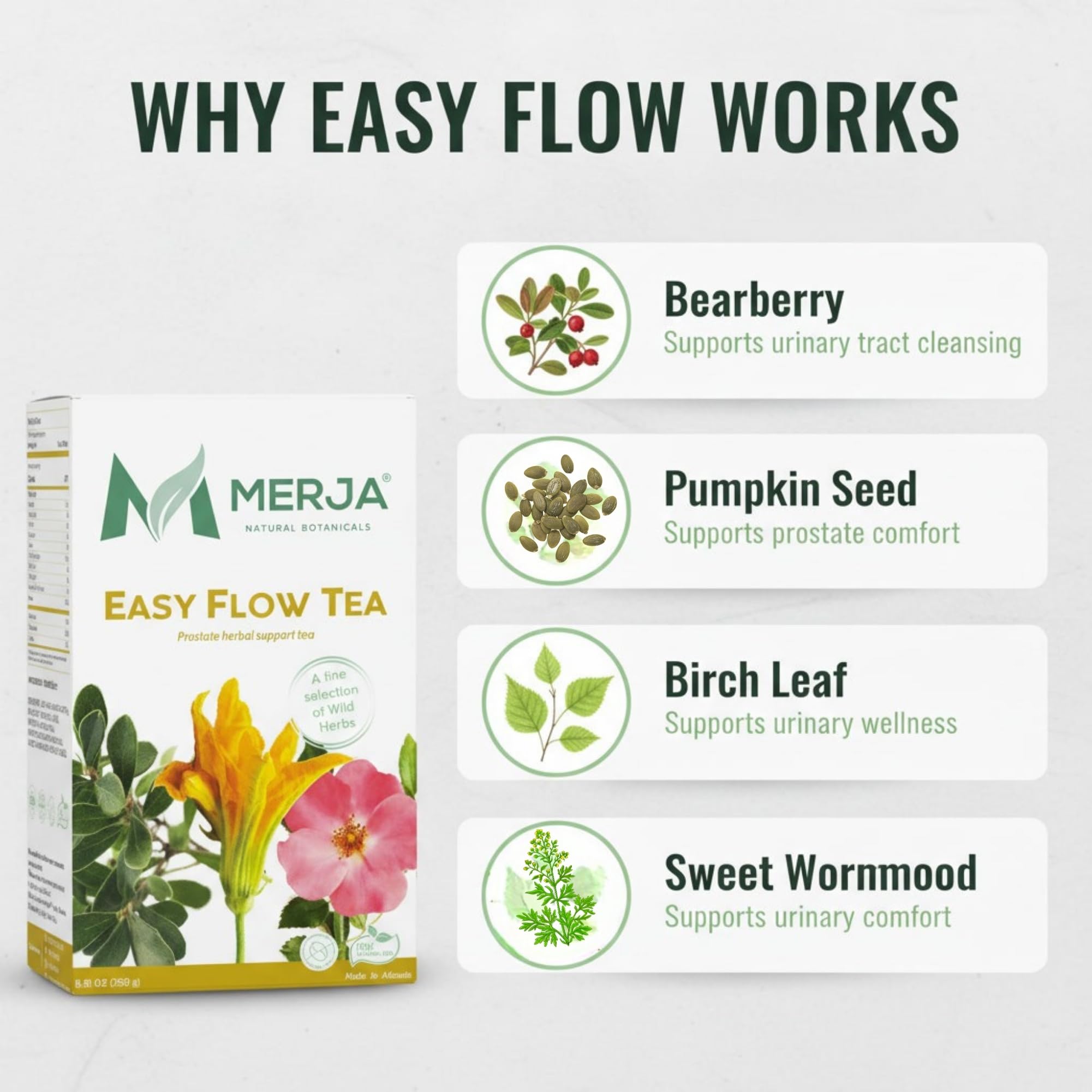 Merja Herbs Easy Flow Tea - Tea for Prostate Support - Mediterranean Loose Tea - Caffeine Free - 100% Natural & Premium Quality 250gr 8.82 oz
