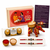 LOVENSPIRE Designer Ganesha Rakhi Gift Hamper for Brother & Bhabhi - Includes 2 Adjustable Rakhi Bracelets, Decorative Haldi Kumkum Holder