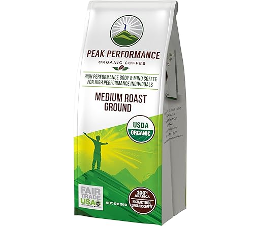 Peak Performance High Altitude Organic Coffee - Fair Trade, Low Acid, Non GMO, and Beans Full of Antioxidants - Medium Roast Smooth Tasting USDA
