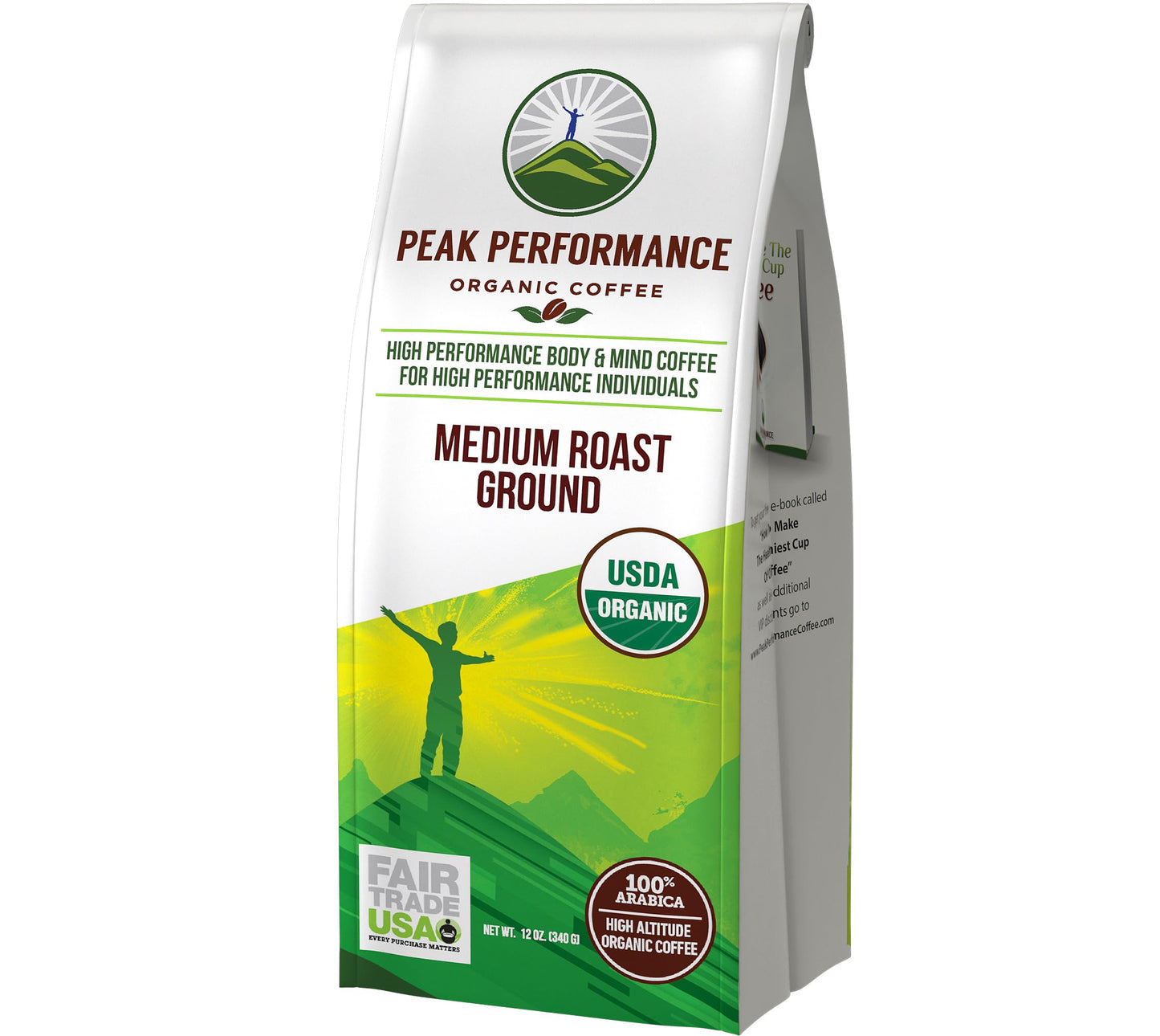 Peak Performance High Altitude Organic Coffee - Fair Trade, Low Acid, Non GMO, and Beans Full of Antioxidants - Medium Roast Smooth Tasting USDA