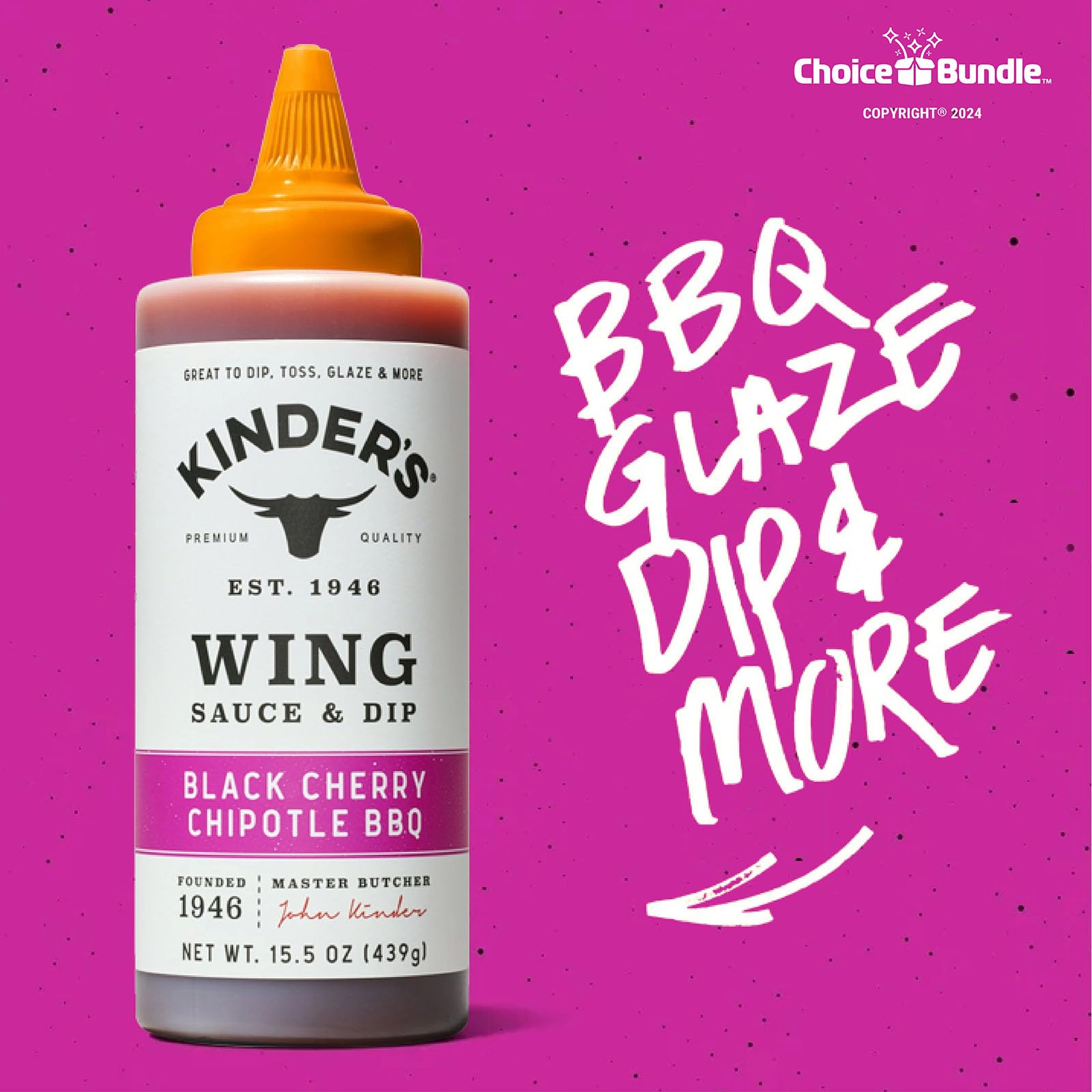 Kinder’s Black Cherry Chipotle BBQ Wing Sauce & Dip 3 Pk (46.5 oz) Great to Dip Toss Glaze & More + Barbecue Masters & Bottle Opener (5 Items)!