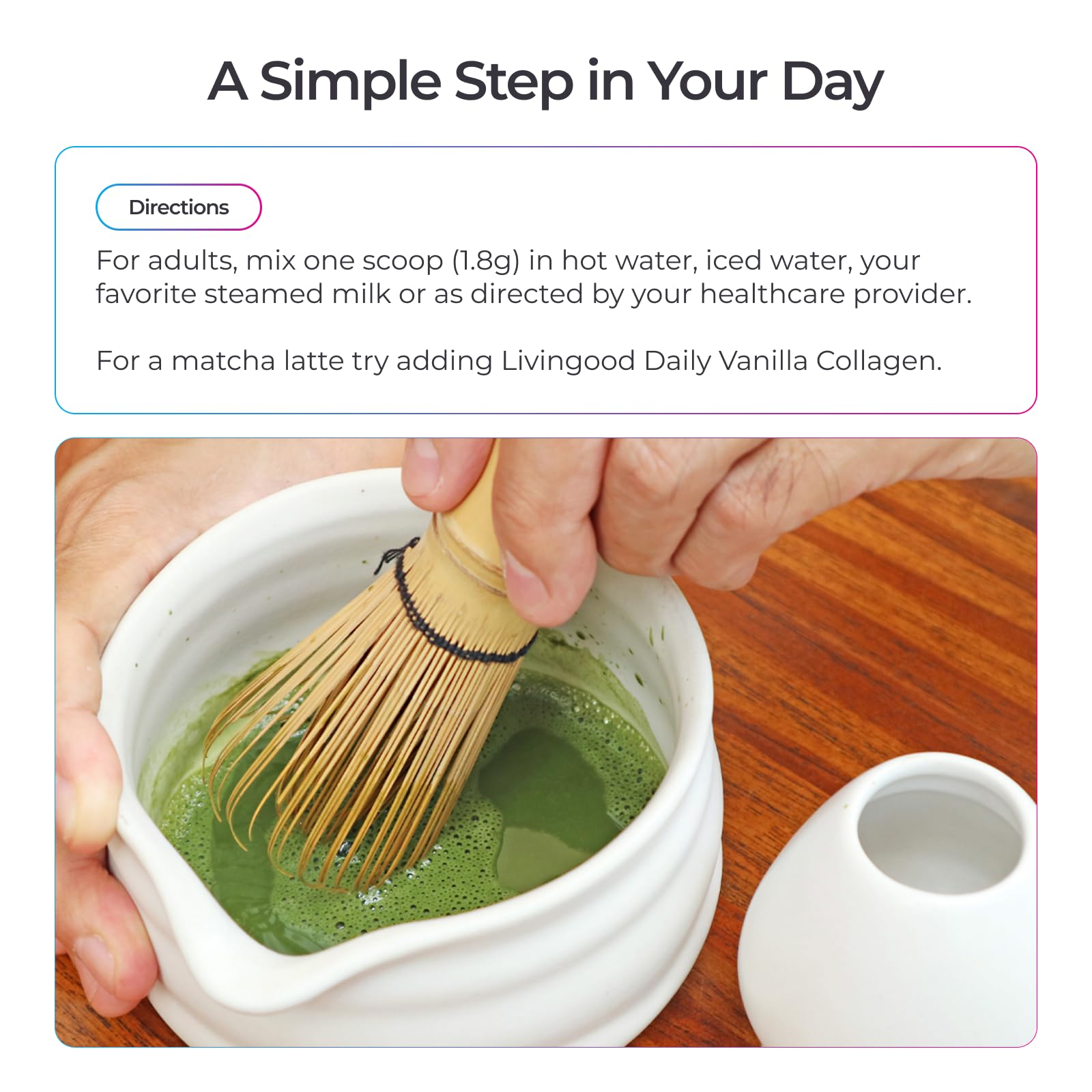 Livingood Daily Matcha + Moringa Powder, 30 Servings - 2in1 Matcha Powder and Moringa Supplement for Radiant Skin - Instant Green Tea with L Theanine