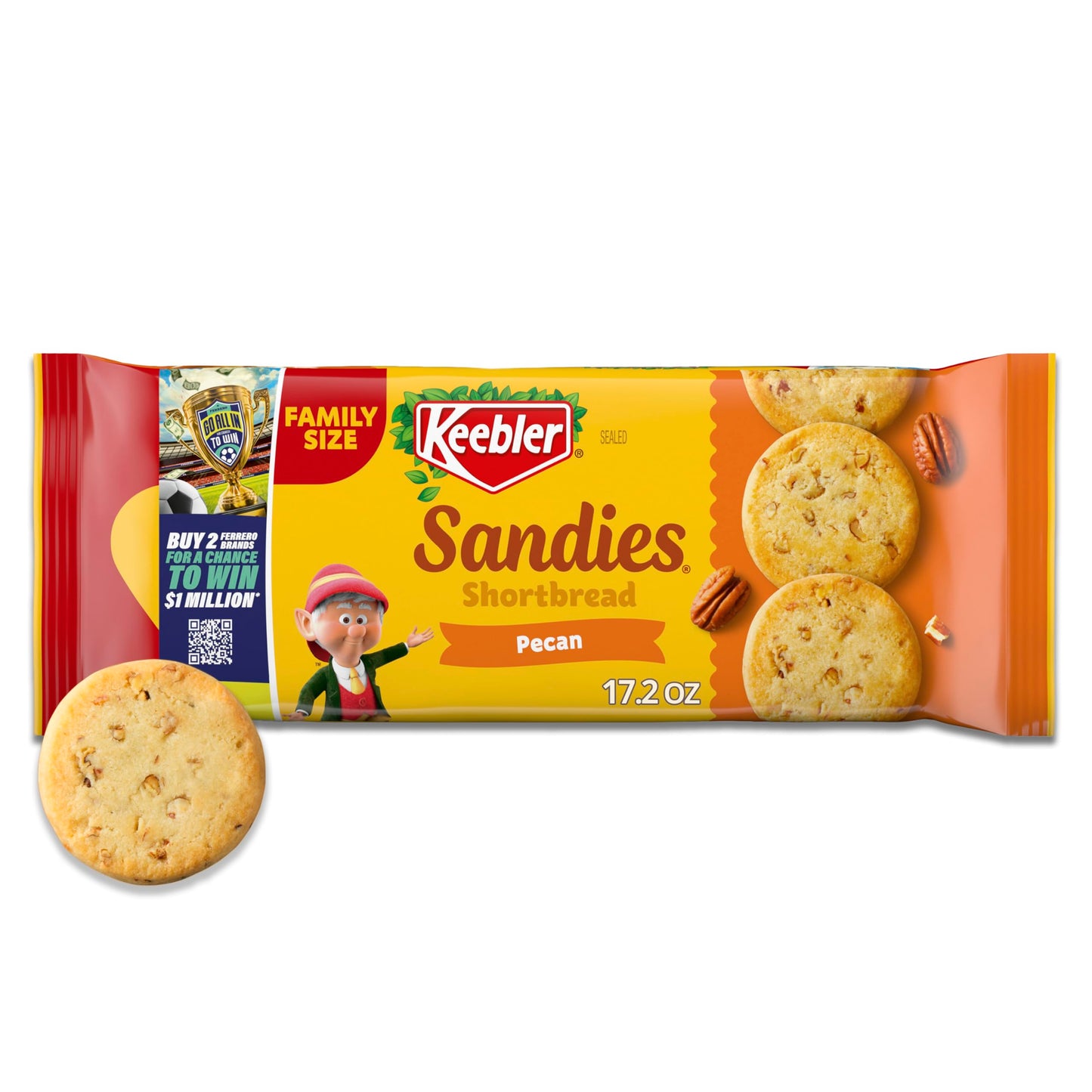 Keebler Sandies Shortbread Cookies, Pecan, Family Size, 17.2 oz