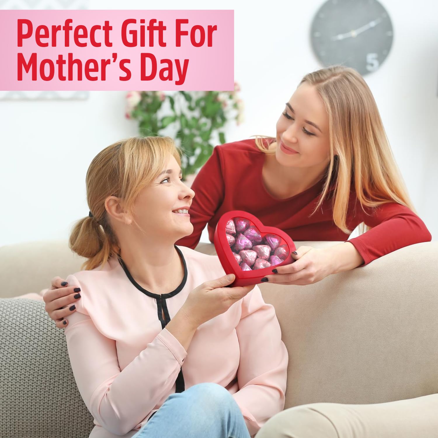 Mothers Day Cookies 'n' Creme Chocolate Hearts in Heart Box, Pack of 30, Mothers Day Chocolate Gift Box, Perfect Chocolate Gift for Mom, Wife, or
